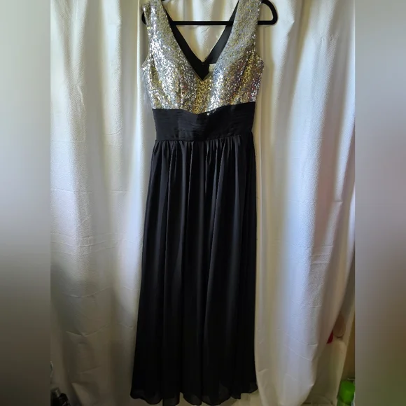 black gold silver sequin dress Baltic Born Womens Eclipse Sequin Midi Dress | Black + Gold
